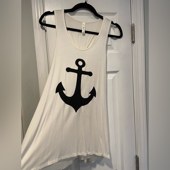 Rachel Kate Size S Cream Aqua Blue Racerback Flowy A Line Tank Top Anchor Print - Picture 5 of 10